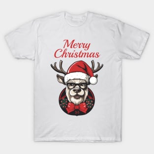 The deer with a Christmas Santa red hat T-Shirt